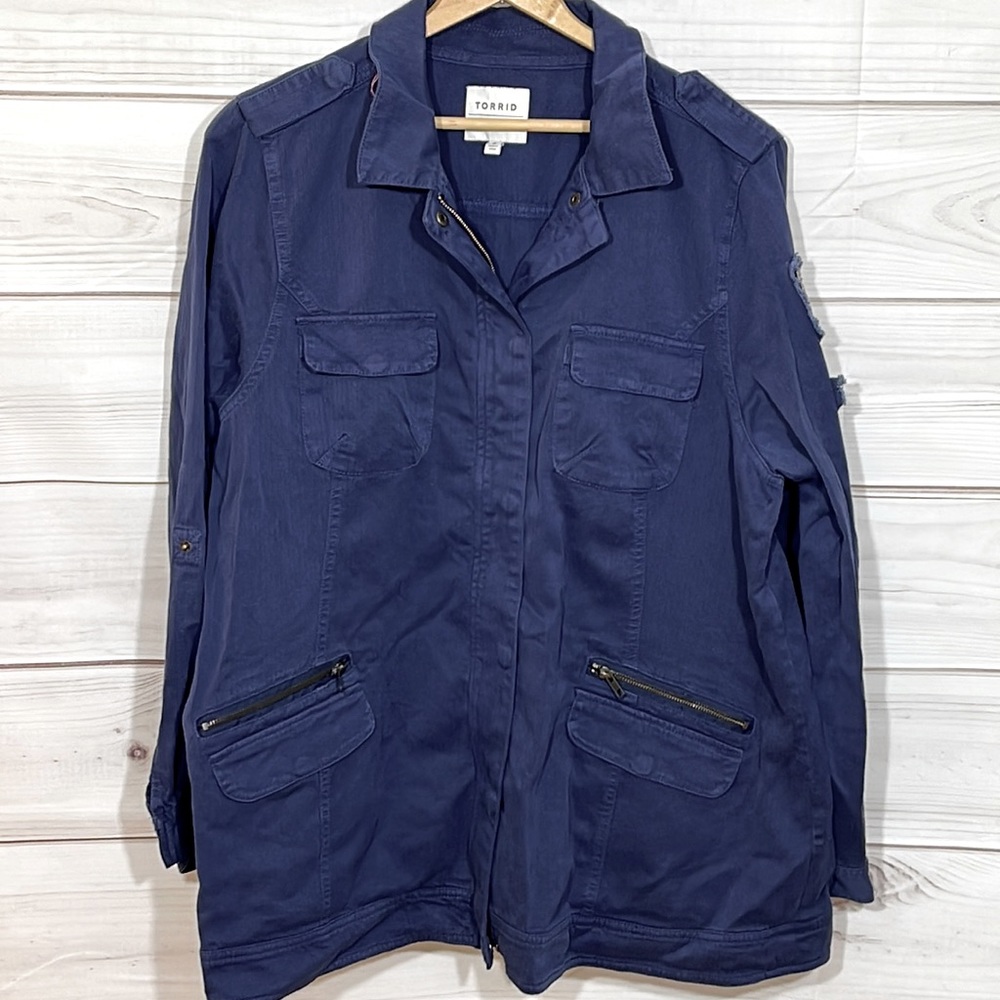 Torrid Beaded Twill Long Sleeve Jacket Military Style Torrid Size 3 (22/24)